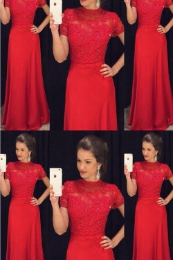 Long Red Beaded Lace Mother of the Bride Dresses 702072