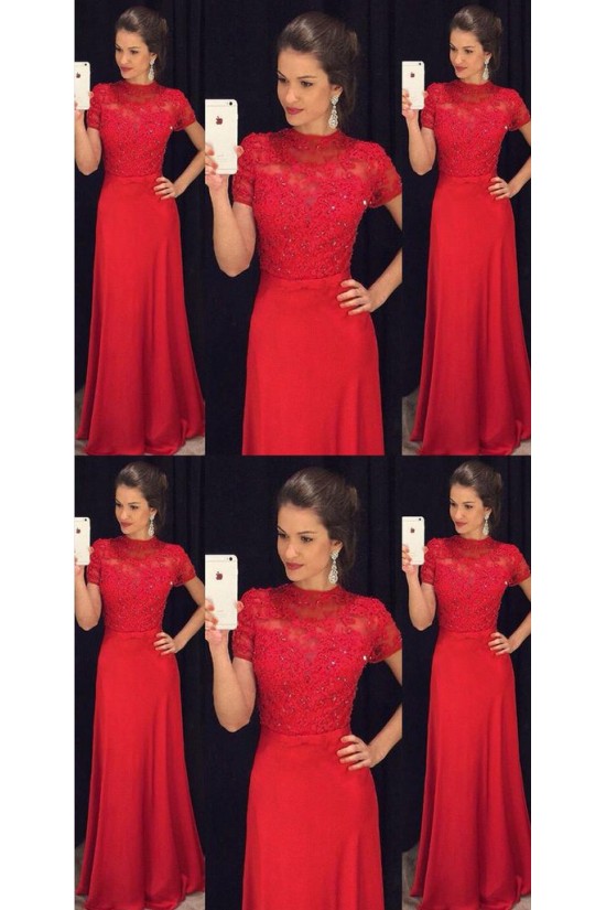 Long Red Beaded Lace Mother of the Bride Dresses 702072