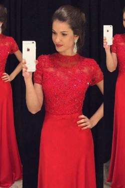 Long Red Beaded Lace Mother of the Bride Dresses 702072