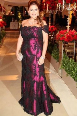 Long Lace Off-the-Shoulder Mother of the Bride Dresses 702074
