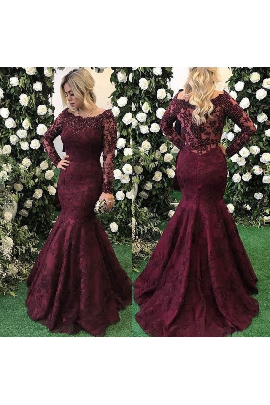 Long Sleeves Beaded Mermaid Mother of the Bride Dresses 702080