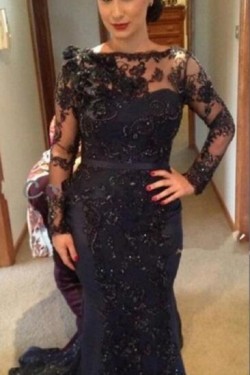 Long Sleeves Beaded Lace Mermaid Mother of the Bride Dresses 702084