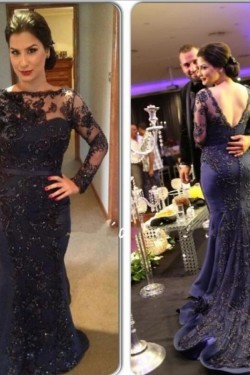 Long Sleeves Beaded Lace Mermaid Mother of the Bride Dresses 702084