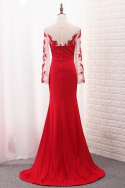 Long Sleeves Lace Mermaid Red Mother of the Bride Dresses 702089