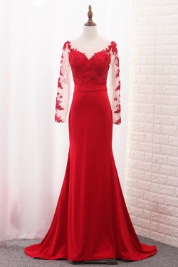 Long Sleeves Lace Mermaid Red Mother of the Bride Dresses 702089