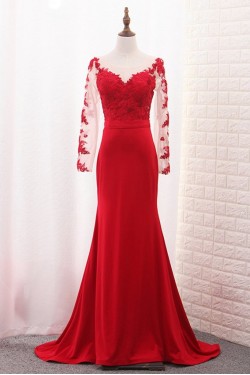 Long Sleeves Lace Mermaid Red Mother of the Bride Dresses 702089