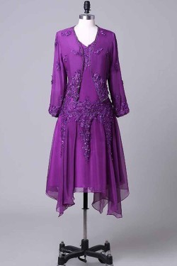 Short Beaded Lace Appliques Mother of the Bride Dresses 702090