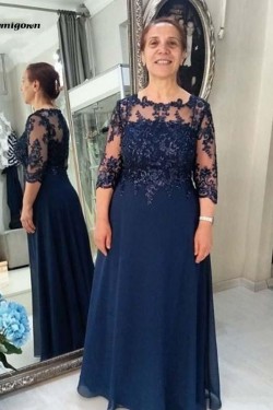 A-Line Beaded Lace Long Mother of the Bride Dresses 702091