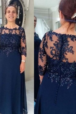 A-Line Beaded Lace Long Mother of the Bride Dresses 702091