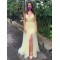 Long Yellow Lace and Tulle Prom Dress Formal Evening Gowns with Beads 901001
