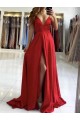 A-Line V Neck Long Prom Dresses Formal Evening Gowns with Slit 901002 A-Line V Neck Long Prom Dresses Formal Evening Gowns with Slit 901002