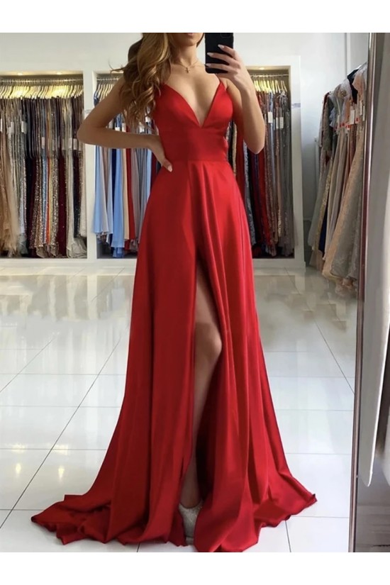 A-Line V Neck Long Prom Dresses Formal Evening Gowns with Slit 901002 A-Line V Neck Long Prom Dresses Formal Evening Gowns with Slit 901002