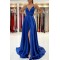 A-Line V Neck Long Prom Dresses Formal Evening Gowns with Slit 901002