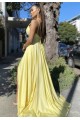 A-Line V Neck Long Yellow Prom Dresses Formal Evening Gowns with Slit 901003 A-Line V Neck Long Yellow Prom Dresses Formal Evening Gowns with Slit 901003