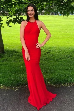 Elegant Long Red Mermaid Prom Dresses Formal Evening Gowns 901009