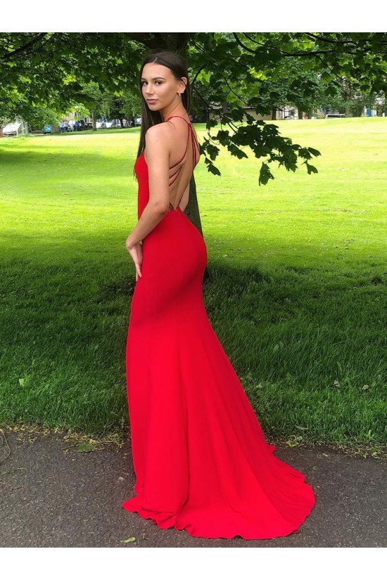 Elegant Long Red Mermaid Prom Dresses Formal Evening Gowns 901009