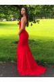 Elegant Long Red Mermaid Prom Dresses Formal Evening Gowns 901009