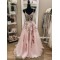 A-Line Long Pink Prom Dresses Formal Evening Gowns with Lace Appliques 901011