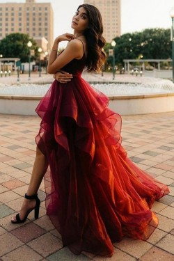 Burgundy Tulle Prom Dress Formal Evening Gowns 901013
