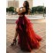 Burgundy Tulle Prom Dress Formal Evening Gowns 901013
