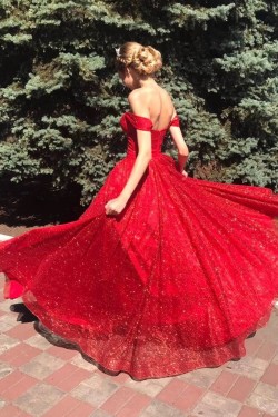 Long Red Sparkle Tulle Prom Dresses Formal Evening Gowns 901015