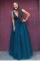 Long Navy Blue V Neck Lace and Tulle Prom Dresses Formal Evening Gowns with Beads 901017 Long Navy Blue V Neck Lace and Tulle Prom Dresses Formal Evening Gowns with Beads 901017