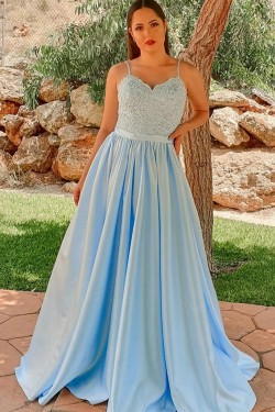 Long Blue Lace Prom Dresses Formal Evening Gowns 901018