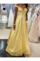 A-Line Long Yellow Satin Prom Dresses Formal Evening Gowns with Pockets 901019 A-Line Long Yellow Satin Prom Dresses Formal Evening Gowns with Pockets 901019