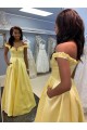A-Line Long Yellow Satin Prom Dresses Formal Evening Gowns with Pockets 901019 A-Line Long Yellow Satin Prom Dresses Formal Evening Gowns with Pockets 901019