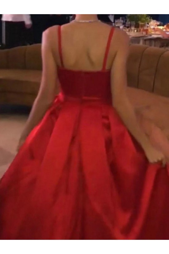 Long Red Satin Prom Dresses Formal Evening Gowns 901027