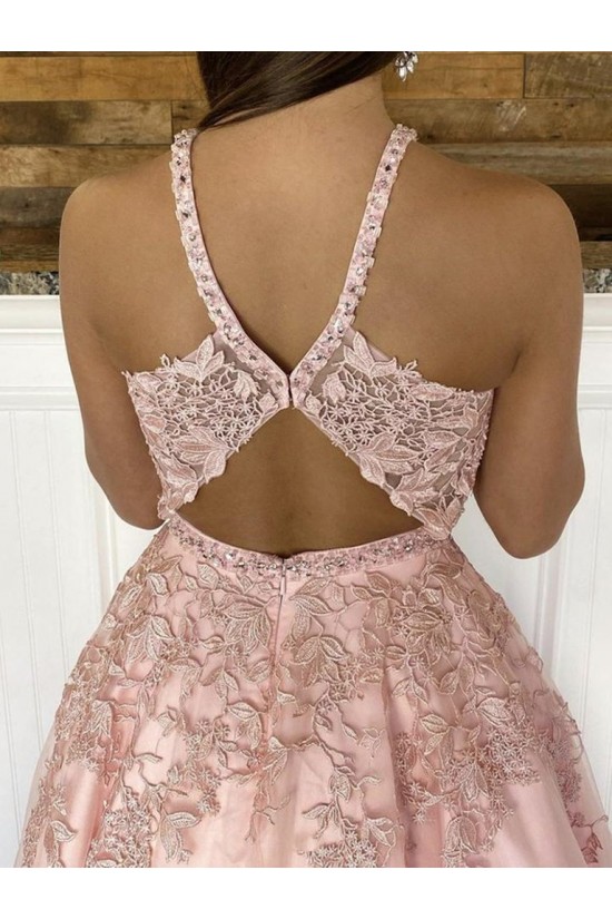 Long Pink Lace and Satin Prom Dresses Formal Evening Gowns 901031 Long Pink Lace and Satin Prom Dresses Formal Evening Gowns 901031
