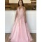Long Pink Lace and Satin Prom Dresses Formal Evening Gowns 901031