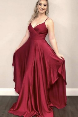 A-Line V Neck Long Prom Dresses Formal Evening Gowns 901036