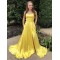 Long Yellow Prom Dresses Formal Evening Gowns with Slit 901037