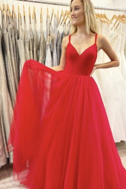 Long Red Tulle Prom Dresses Formal Evening Gowns 901038