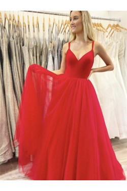 Long Red Tulle Prom Dresses Formal Evening Gowns 901038
