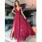 A-Line V Neck Chiffon Long Prom Dresses Formal Evening Gowns 901040