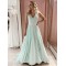 A-Line Chiffon and Lace Long Prom Dresses Formal Evening Gowns 901041