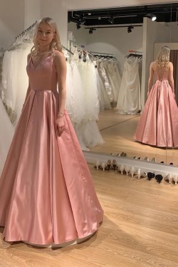 A-Line V Neck Long Prom Dresses Formal Evening Gowns 901042