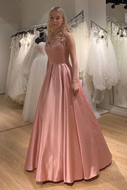 A-Line V Neck Long Prom Dresses Formal Evening Gowns 901042