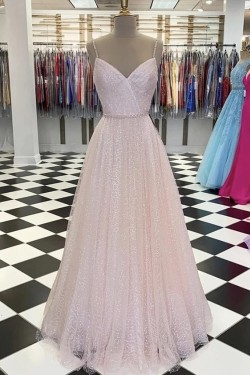 A-Line Sparkle Tulle Long Prom Dresses Formal Evening Gowns 901044