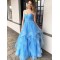 Long Blue Sparkly Tulle Prom Dresses Formal Evening Gowns 901045