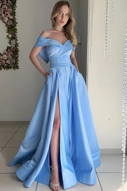 A-Line Long Blue Prom Dresses Formal Evening Gowns 901048