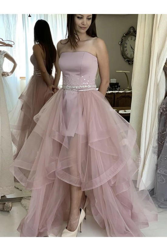 High Low Strapless Tulle Prom Dresses Formal Evening Gowns with Beads 901050 High Low Strapless Tulle Prom Dresses Formal Evening Gowns with Beads 901050