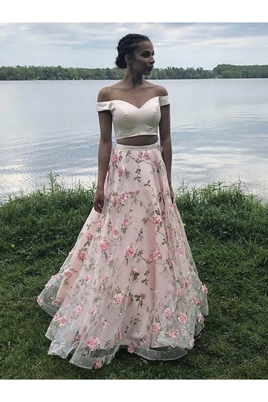 Long Pink Two Pieces Embroidered Prom Dresses Formal Evening Gowns 901051 Long Pink Two Pieces Embroidered Prom Dresses Formal Evening Gowns 901051