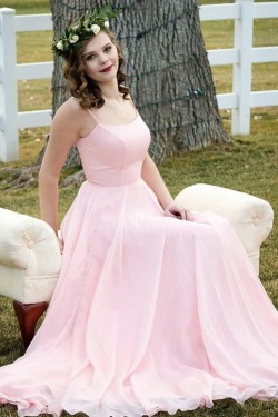 Long Pink Chiffon Prom Dresses Formal Evening Gowns 901053
