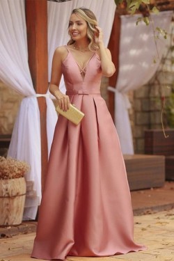 A-Line V Neck Long Prom Dresses Formal Evening Gowns 901054