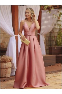 A-Line V Neck Long Prom Dresses Formal Evening Gowns 901054