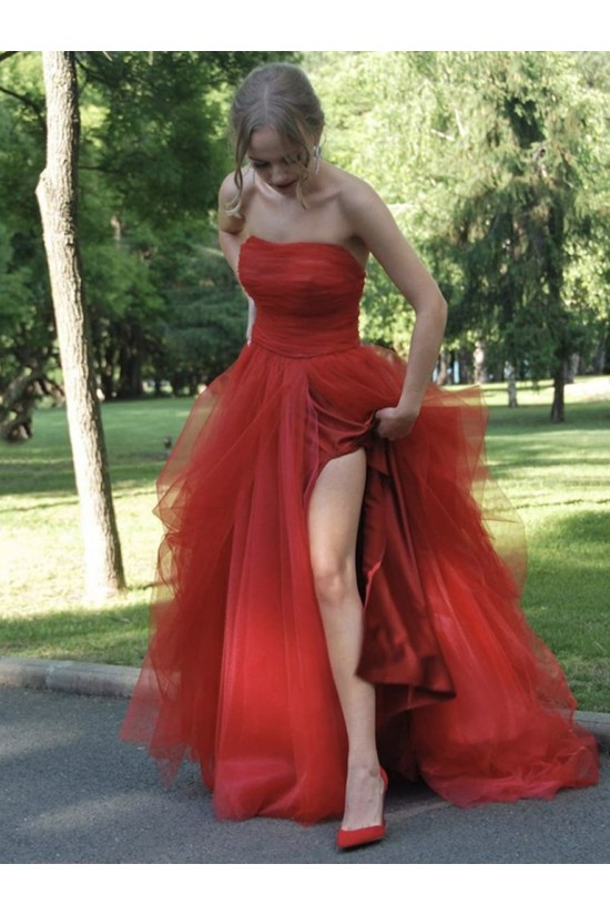 A-Line Strapless Tulle Long Prom Dresses Formal Evening Gowns 901056 A-Line Strapless Tulle Long Prom Dresses Formal Evening Gowns 901056