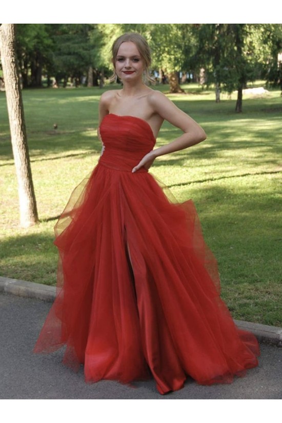 A-Line Strapless Tulle Long Prom Dresses Formal Evening Gowns 901056 A-Line Strapless Tulle Long Prom Dresses Formal Evening Gowns 901056
